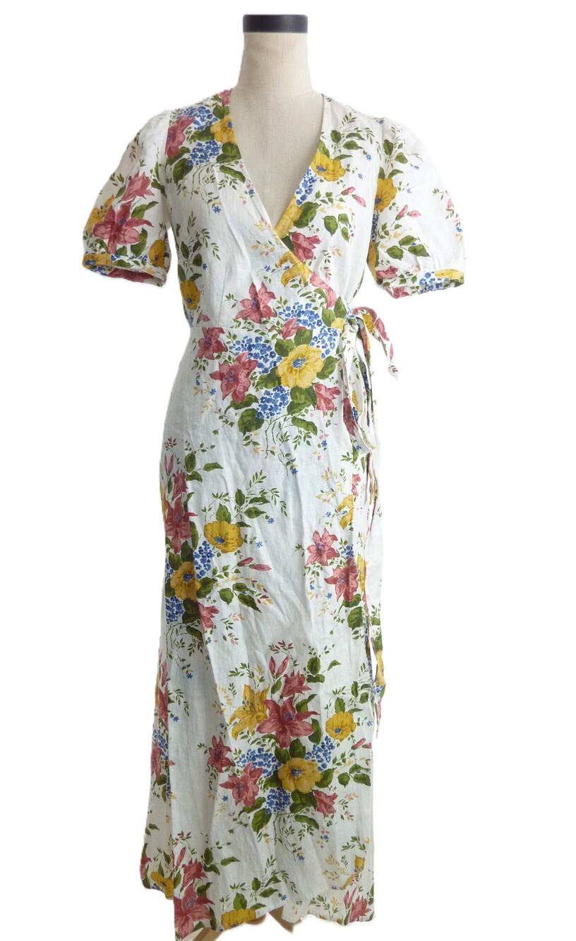 Reformation Weiss Linen Dress Chantilly Floral Spring Garden Wrap Dress Size S